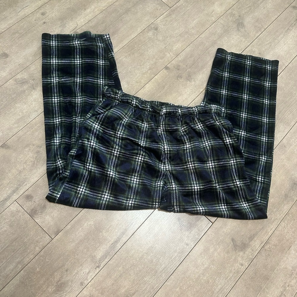 Preswick & Moore Premium Men’s Plaid Pajamas Silky Fleece XL Navy Green - Picture 15 of 16